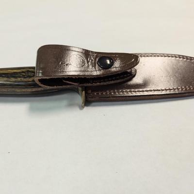 Smith & Wesson Fixed Blade Wooden Handled 1431 Knife w/ Leather Sheath