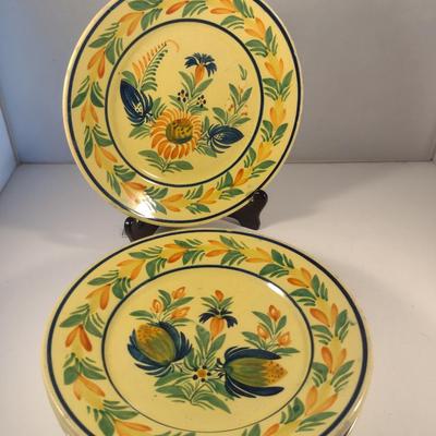 Sale Photo Thumbnail #306: Vintage HB Quimper France Plates- Set of Four- Approx 9 5/8" in Diameter.  Four designs.  Items have chipping- please see all pictures.