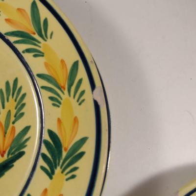 Sale Photo Thumbnail #312: Vintage HB Quimper France Plates- Set of Four- Approx 9 5/8" in Diameter.  Four designs.  Items have chipping- please see all pictures.