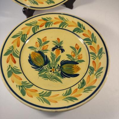 Sale Photo Thumbnail #307: Vintage HB Quimper France Plates- Set of Four- Approx 9 5/8" in Diameter.  Four designs.  Items have chipping- please see all pictures.