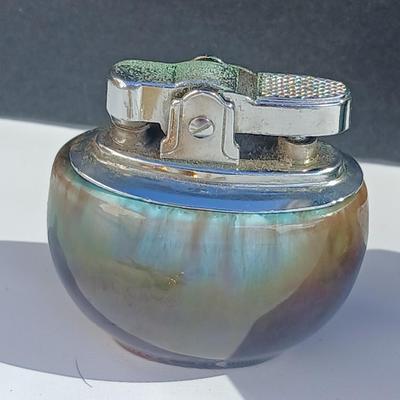 Neat variety of Curio keepsakes - ceramic table lighter - Pill box - vintage tape measure - pocketknife - Burrough's Adding Machine...