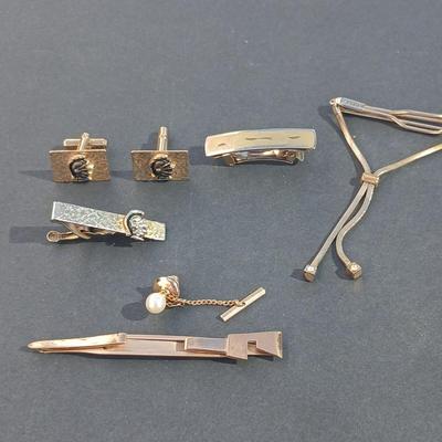 Vintage tie bars, cuff links, and tie clips