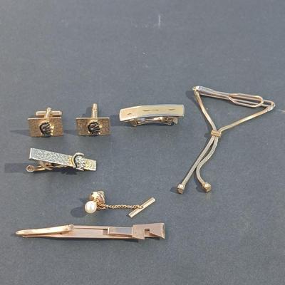 Vintage tie bars, cuff links, and tie clips