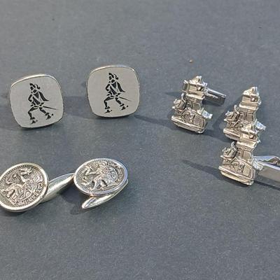 Collection of vintage cuff links - Thai dancer Cufflinks - Ceasar MP cufflinks - Nautical boat motor cufflinks