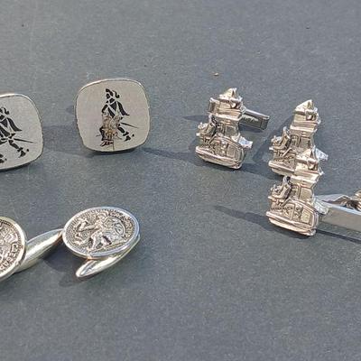Collection of vintage cuff links - Thai dancer Cufflinks - Ceasar MP cufflinks - Nautical boat motor cufflinks