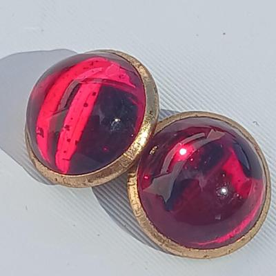 Vintage 1940's red Lucite deco cufflinks and matching shirt studs - with a Blue swinging tie clasp