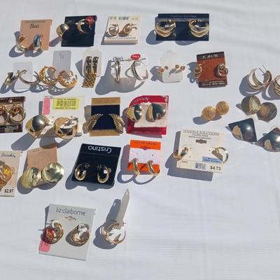 Gold toned earrings for pierced ears - all different shapes & sizes
