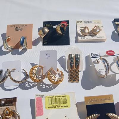 Gold toned earrings for pierced ears - all different shapes & sizes