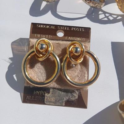 Gold toned earrings for pierced ears - all different shapes & sizes