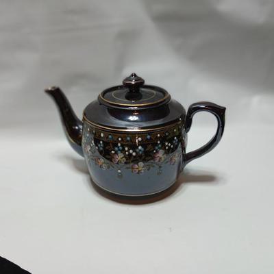 Beautiful Vintage Samuel Johnson Burslem (SJB) Teapot with hand-painted floral design with raised colored dots and gold accents 1887-1912