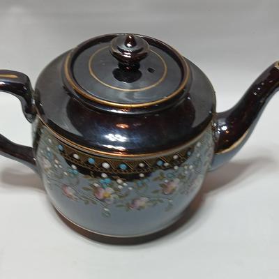 Beautiful Vintage Samuel Johnson Burslem (SJB) Teapot with hand-painted floral design with raised colored dots and gold accents 1887-1912