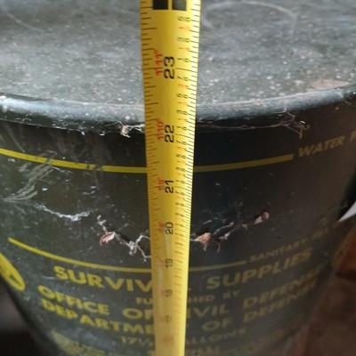 Vintage Civil Defense Survival Supplies Metal Can Container Cold War Memorabilia Green Drinking Water Drum WW2