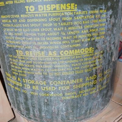 Vintage Civil Defense Survival Supplies Metal Can Container Cold War Memorabilia Green Drinking Water Drum WW2