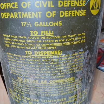 Vintage Civil Defense Survival Supplies Metal Can Container Cold War Memorabilia Green Drinking Water Drum WW2