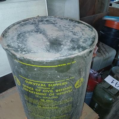 Vintage Civil Defense Survival Supplies Metal Can Container Cold War Memorabilia Green Drinking Water Drum WW2