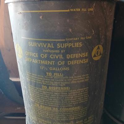 Vintage Civil Defense Survival Supplies Metal Can Container Cold War Memorabilia Green Drinking Water Drum WW2