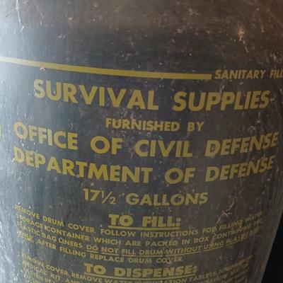 Vintage Civil Defense Survival Supplies Metal Can Container Cold War Memorabilia Green Drinking Water Drum WW2