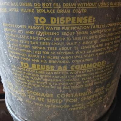 Vintage Civil Defense Survival Supplies Metal Can Container Cold War Memorabilia Green Drinking Water Drum WW2