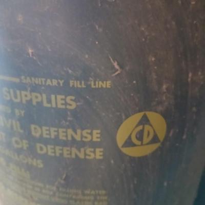 Vintage Civil Defense Survival Supplies Metal Can Container Cold War Memorabilia Green Drinking Water Drum WW2