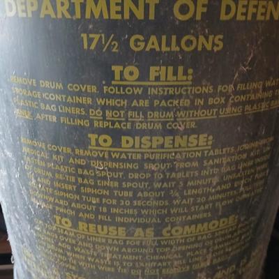 Vintage Civil Defense Survival Supplies Metal Can Container Cold War Memorabilia Green Drinking Water Drum WW2