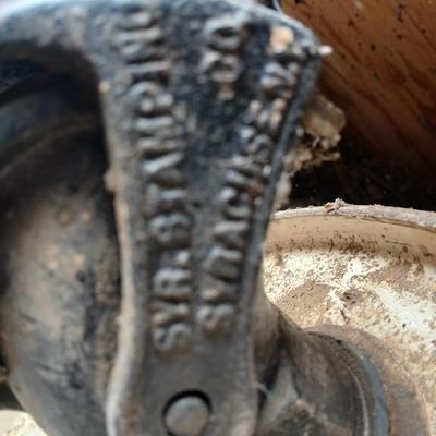 Steel Primrose oil company chemical barrel with vintage cast iron Syracuse Syraco valve spigot / Faucet
