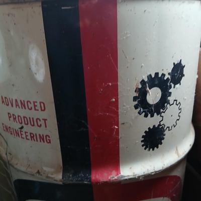 Steel Primrose oil company chemical barrel with vintage cast iron Syracuse Syraco valve spigot / Faucet
