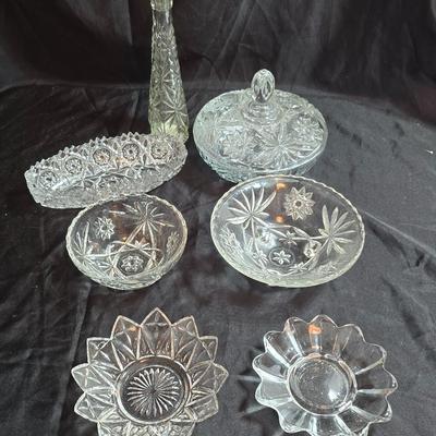 EAPC Glassware - lidded candy dish - vase - and an assortment of bowls