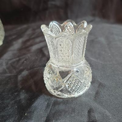 Collection of vintage Glassware - IRENE EAPG Iowa City Flint Glass bread plate - Wick's company toothpick holder - Glass bowls and more