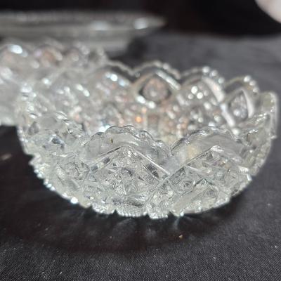 Collection of vintage Glassware - IRENE EAPG Iowa City Flint Glass bread plate - Wick's company toothpick holder - Glass bowls and more