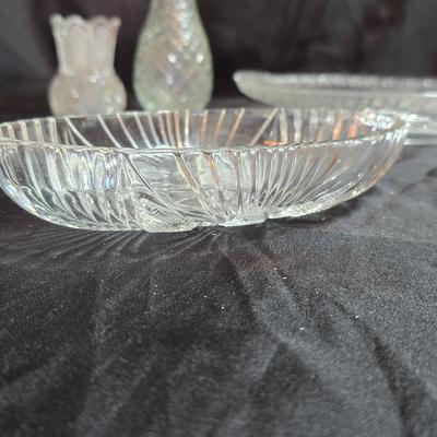 Collection of vintage Glassware - IRENE EAPG Iowa City Flint Glass bread plate - Wick's company toothpick holder - Glass bowls and more