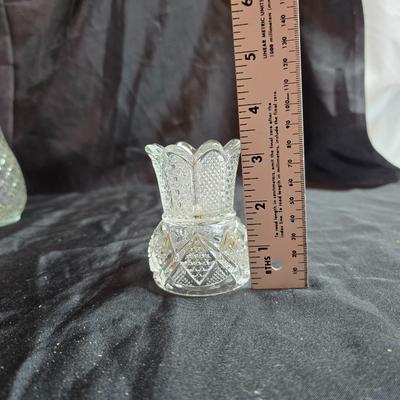 Collection of vintage Glassware - IRENE EAPG Iowa City Flint Glass bread plate - Wick's company toothpick holder - Glass bowls and more