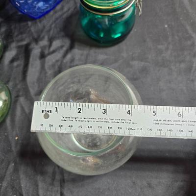 Variety of neat Colored glass vases, jar and bottles