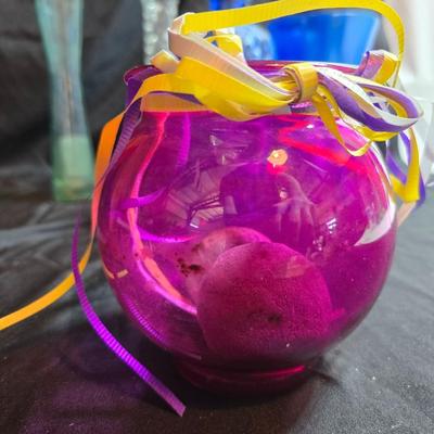 Variety of neat Colored glass vases, jar and bottles