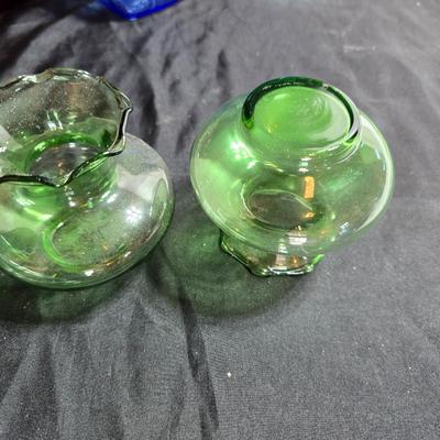 Variety of neat Colored glass vases, jar and bottles