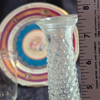Six Retro MCM Libbey Dandelion wisp Atomic gold glasses - 24k gold commonwealth Silver Inc. tray - Bavaria pastoral scene plate and more
