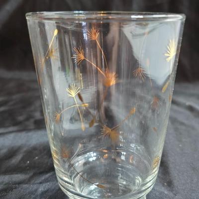 Six Retro MCM Libbey Dandelion wisp Atomic gold glasses - 24k gold commonwealth Silver Inc. tray - Bavaria pastoral scene plate and more