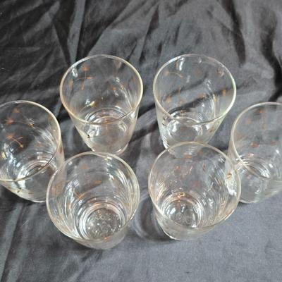 Six Retro MCM Libbey Dandelion wisp Atomic gold glasses - 24k gold commonwealth Silver Inc. tray - Bavaria pastoral scene plate and more
