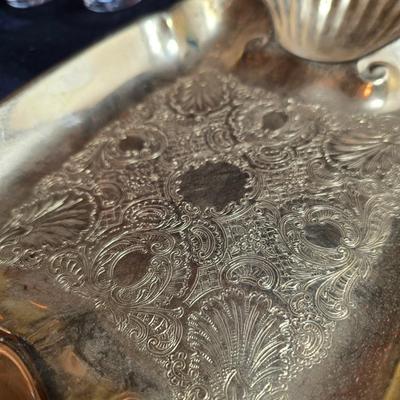 Six Retro MCM Libbey Dandelion wisp Atomic gold glasses - 24k gold commonwealth Silver Inc. tray - Bavaria pastoral scene plate and more