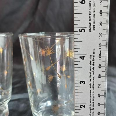 Six Retro MCM Libbey Dandelion wisp Atomic gold glasses - 24k gold commonwealth Silver Inc. tray - Bavaria pastoral scene plate and more