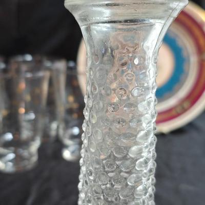 Six Retro MCM Libbey Dandelion wisp Atomic gold glasses - 24k gold commonwealth Silver Inc. tray - Bavaria pastoral scene plate and more