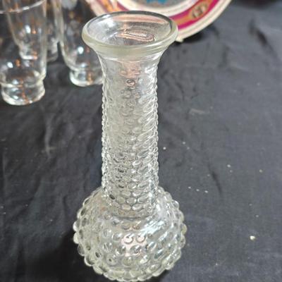 Six Retro MCM Libbey Dandelion wisp Atomic gold glasses - 24k gold commonwealth Silver Inc. tray - Bavaria pastoral scene plate and more