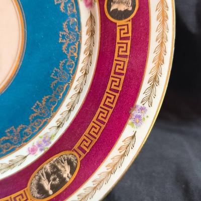 Six Retro MCM Libbey Dandelion wisp Atomic gold glasses - 24k gold commonwealth Silver Inc. tray - Bavaria pastoral scene plate and more