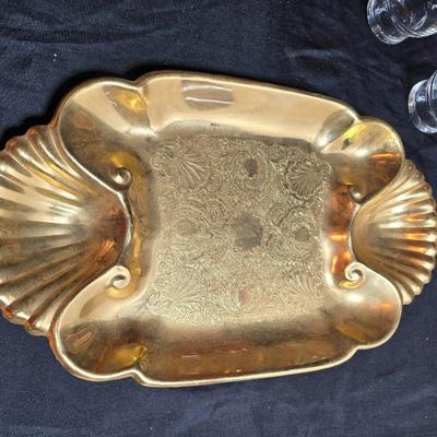 Six Retro MCM Libbey Dandelion wisp Atomic gold glasses - 24k gold commonwealth Silver Inc. tray - Bavaria pastoral scene plate and more