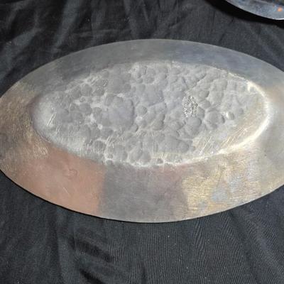 Hand forged Everlast rose tray - Metal Ornate footed fruit bowl with grape design - Silver toned platter with quarter decorative designs