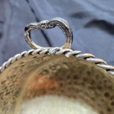 Hand forged Everlast rose tray - Metal Ornate footed fruit bowl with grape design - Silver toned platter with quarter decorative designs