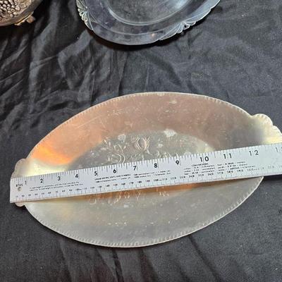 Hand forged Everlast rose tray - Metal Ornate footed fruit bowl with grape design - Silver toned platter with quarter decorative designs