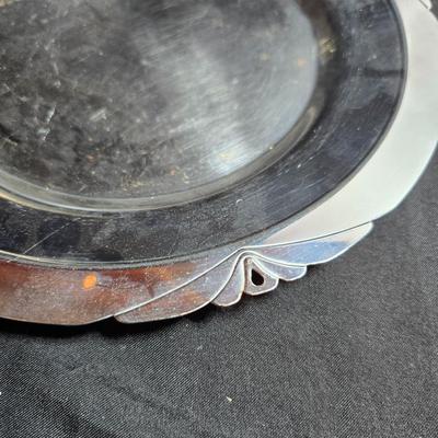 Hand forged Everlast rose tray - Metal Ornate footed fruit bowl with grape design - Silver toned platter with quarter decorative designs