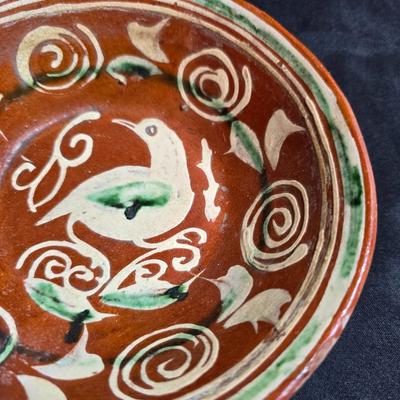 Antique gold patterned vintage Stangl Pottery pitcher with two vintage Mexican pottery Tlaquepaque bowls