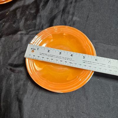 vintage Fire-King Peach Lusterware Banded pattern-Saucers and Mugs Retro Orange glassware dishes -