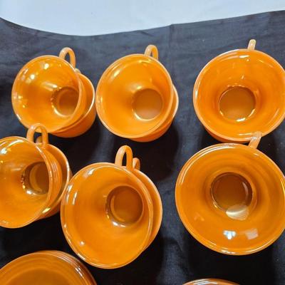 vintage Fire-King Peach Lusterware Banded pattern-Saucers and Mugs Retro Orange glassware dishes -